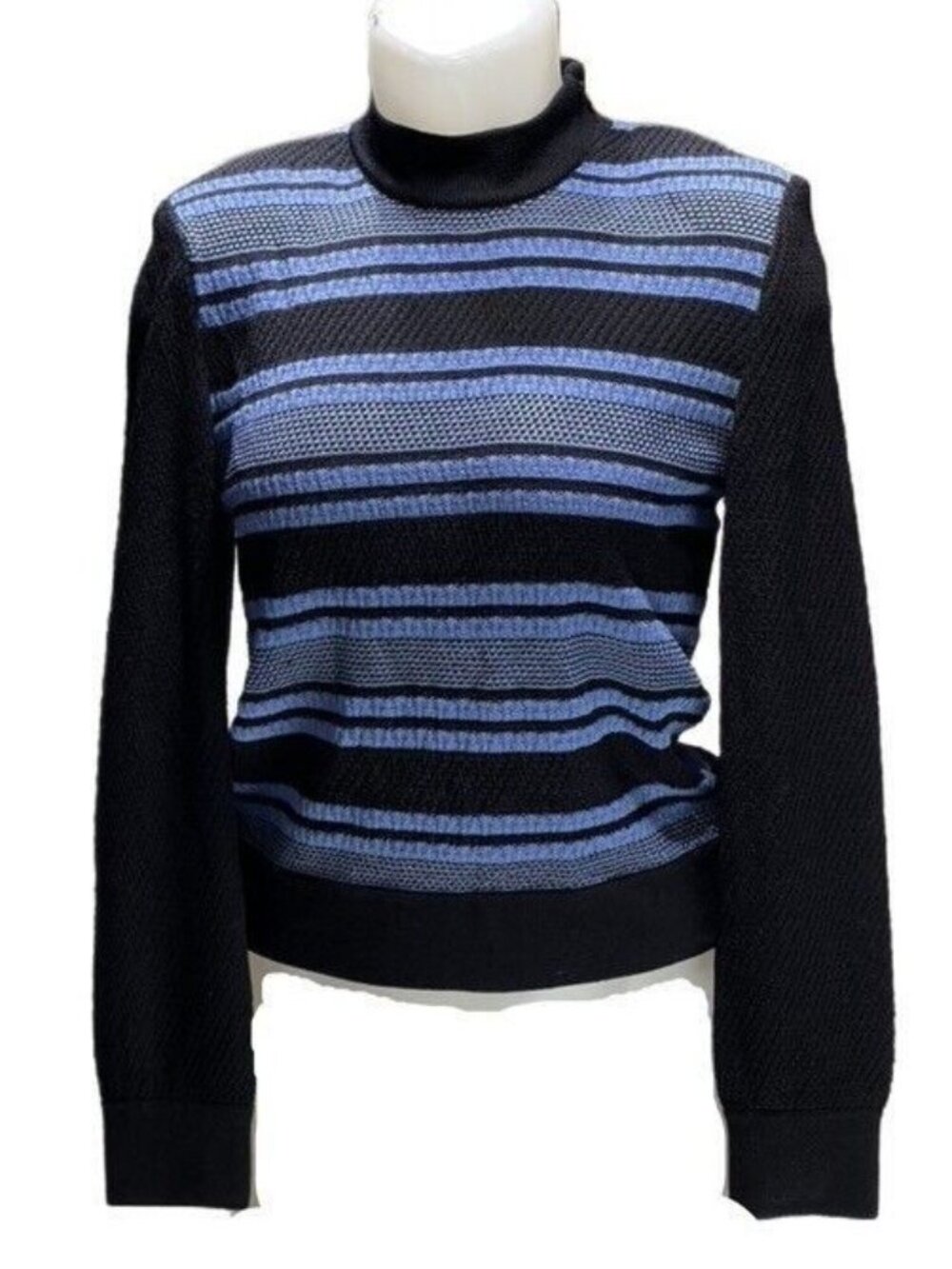 St. John Collection By Marie Gray Blue/Black Striped Knit Sweater P